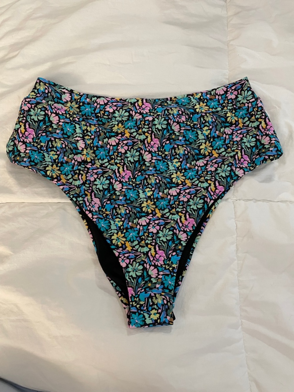 Raisins Floral High-Waist Bikini Bottoms in Black, Blue, Pink, Yellow, Green